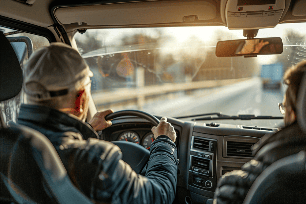 man krijgt tips tijdens zijn rijles voor CE chauffeur