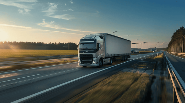 vrachtwagen met aanhanger rijdt over de snelweg