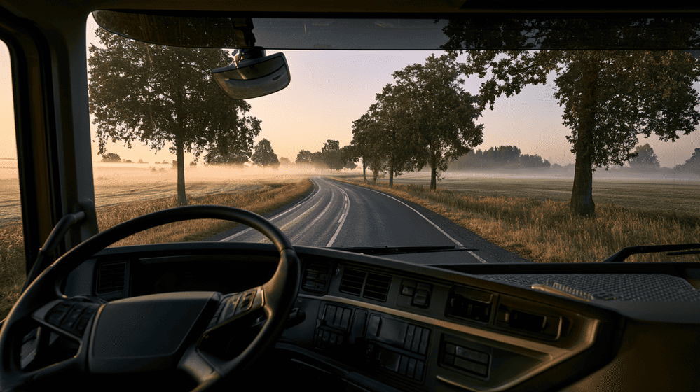 zicht uit de cabine voor vrachtwagenchauffeurs